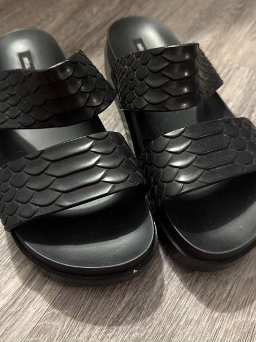 Melissa Baja East Black Double-Strap Textured Slide Sandals